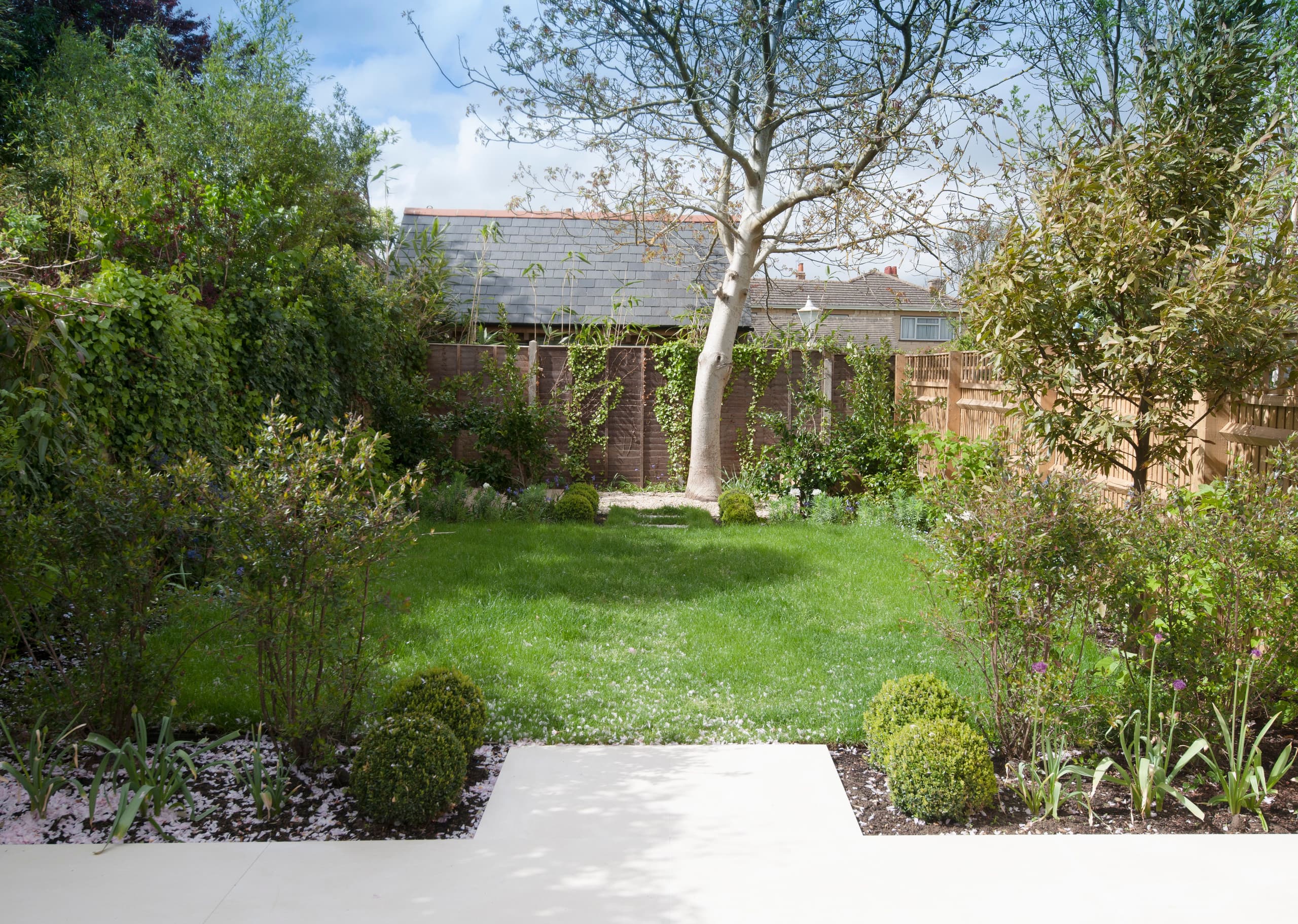 New patio leading onto landscaped garden