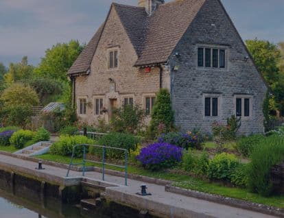 Rural house in the country next to a river