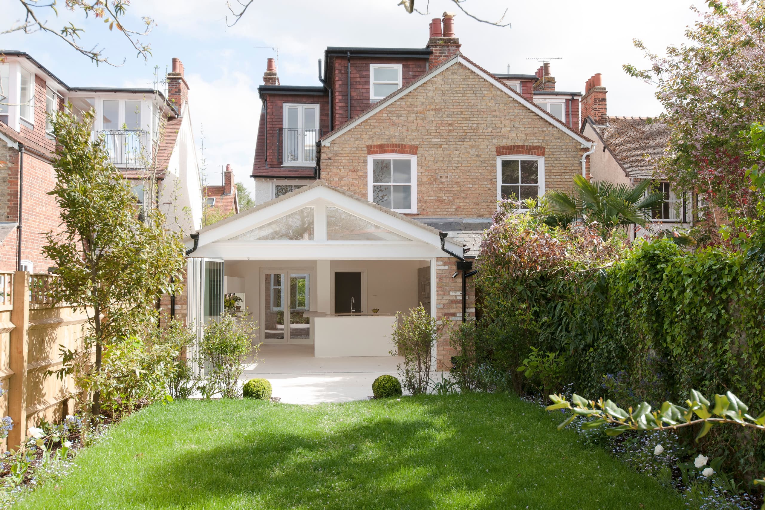 View back to house from garden showing modern extension